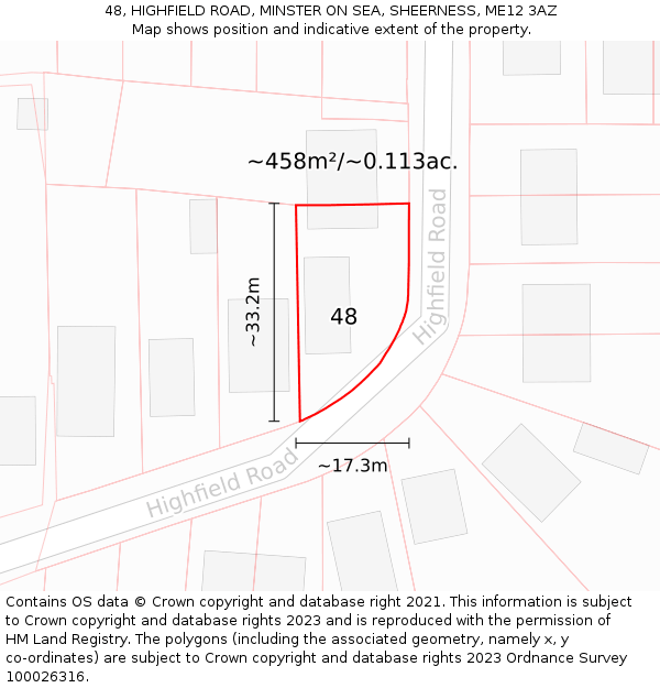 48, HIGHFIELD ROAD, MINSTER ON SEA, SHEERNESS, ME12 3AZ: Plot and title map