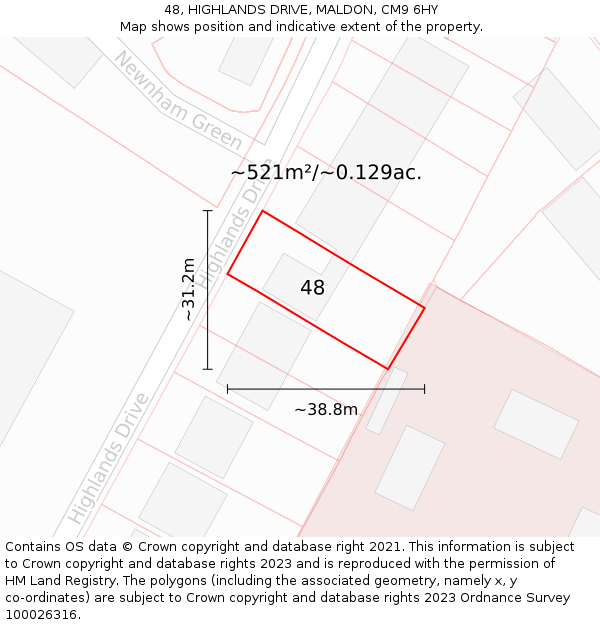 48, HIGHLANDS DRIVE, MALDON, CM9 6HY: Plot and title map