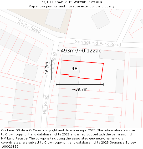 48, HILL ROAD, CHELMSFORD, CM2 6HP: Plot and title map