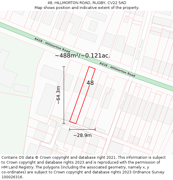 48, HILLMORTON ROAD, RUGBY, CV22 5AD: Plot and title map