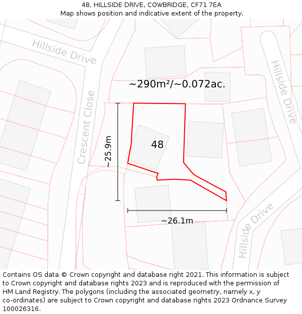 48, HILLSIDE DRIVE, COWBRIDGE, CF71 7EA: Plot and title map