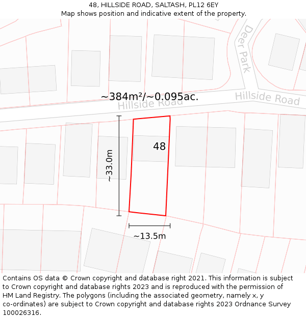 48, HILLSIDE ROAD, SALTASH, PL12 6EY: Plot and title map