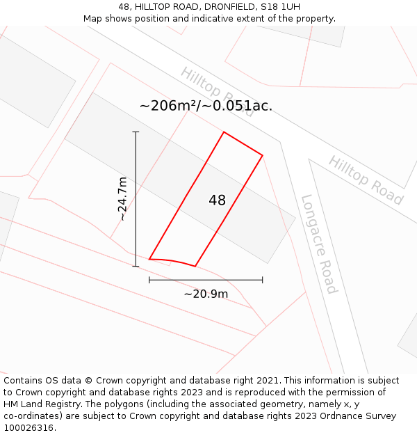 48, HILLTOP ROAD, DRONFIELD, S18 1UH: Plot and title map