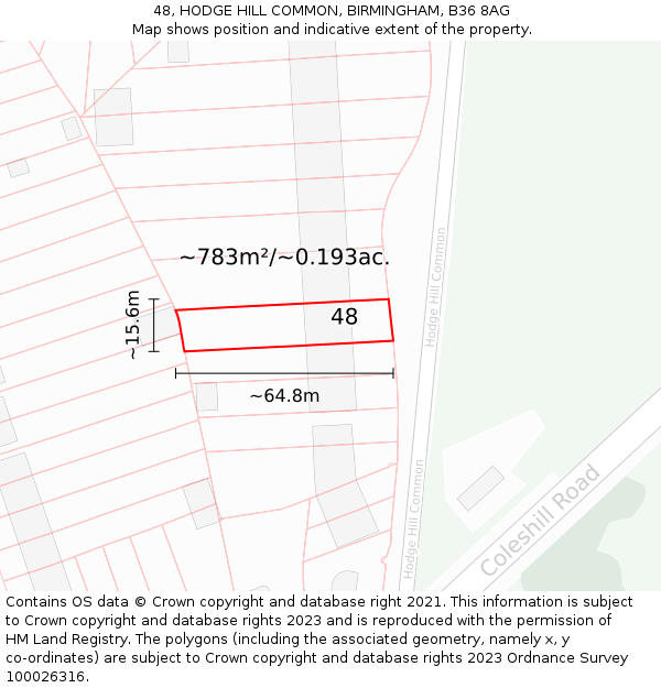 48, HODGE HILL COMMON, BIRMINGHAM, B36 8AG: Plot and title map