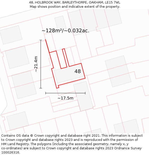 48, HOLBROOK WAY, BARLEYTHORPE, OAKHAM, LE15 7WL: Plot and title map