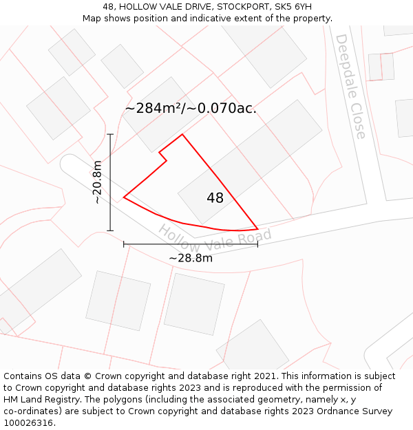 48, HOLLOW VALE DRIVE, STOCKPORT, SK5 6YH: Plot and title map