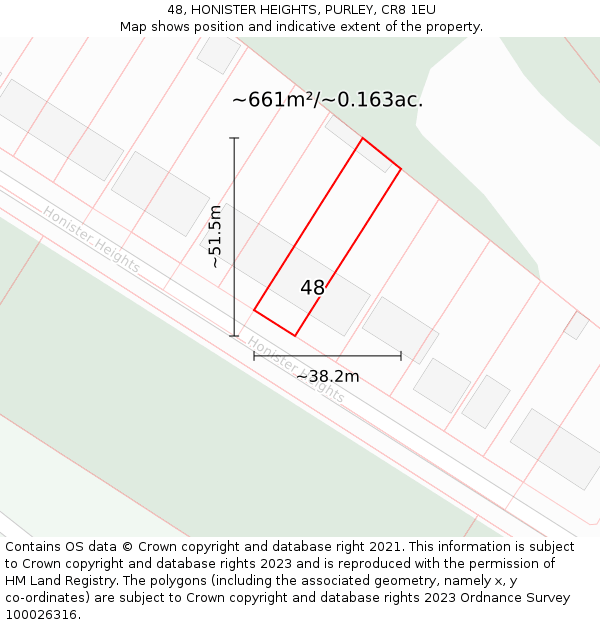 48, HONISTER HEIGHTS, PURLEY, CR8 1EU: Plot and title map