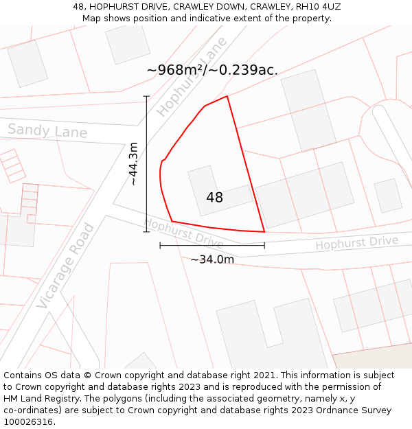 48, HOPHURST DRIVE, CRAWLEY DOWN, CRAWLEY, RH10 4UZ: Plot and title map