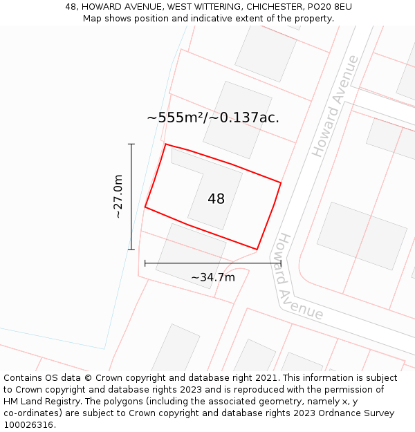 48, HOWARD AVENUE, WEST WITTERING, CHICHESTER, PO20 8EU: Plot and title map