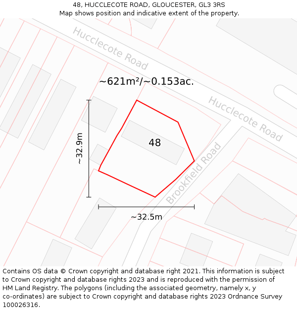 48, HUCCLECOTE ROAD, GLOUCESTER, GL3 3RS: Plot and title map