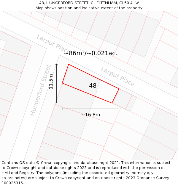 48, HUNGERFORD STREET, CHELTENHAM, GL50 4HW: Plot and title map
