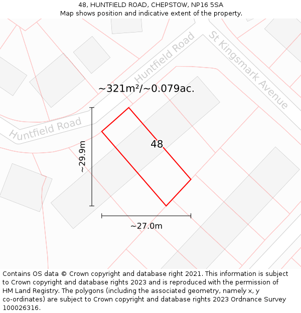 48, HUNTFIELD ROAD, CHEPSTOW, NP16 5SA: Plot and title map