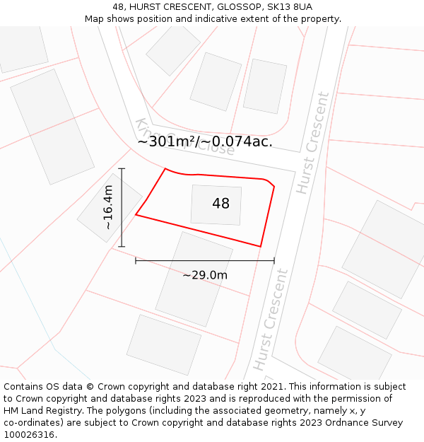 48, HURST CRESCENT, GLOSSOP, SK13 8UA: Plot and title map