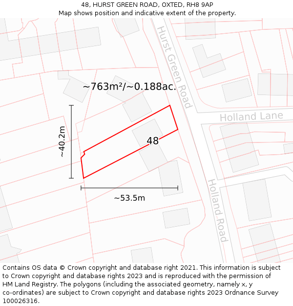 48, HURST GREEN ROAD, OXTED, RH8 9AP: Plot and title map