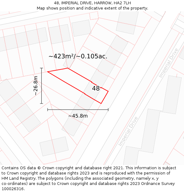 48, IMPERIAL DRIVE, HARROW, HA2 7LH: Plot and title map