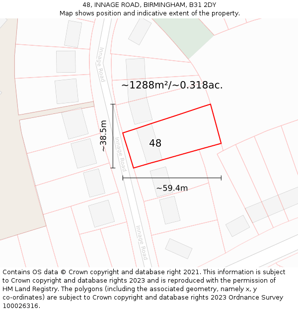 48, INNAGE ROAD, BIRMINGHAM, B31 2DY: Plot and title map