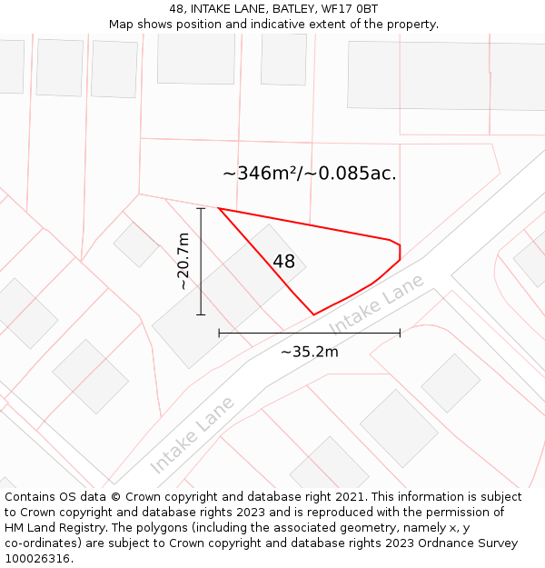 48, INTAKE LANE, BATLEY, WF17 0BT: Plot and title map