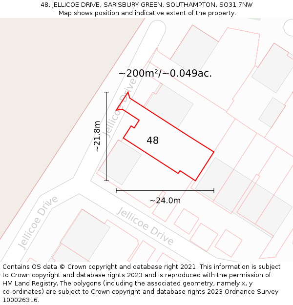 48, JELLICOE DRIVE, SARISBURY GREEN, SOUTHAMPTON, SO31 7NW: Plot and title map