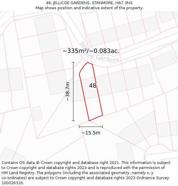 48, JELLICOE GARDENS, STANMORE, HA7 3NS: Plot and title map