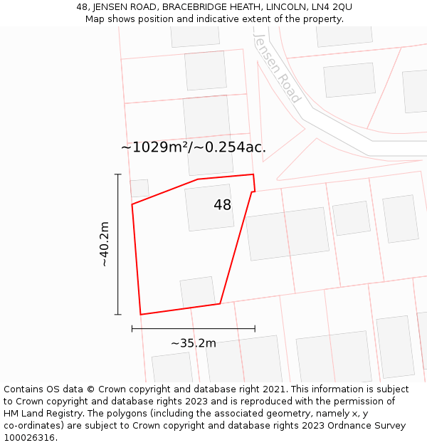 48, JENSEN ROAD, BRACEBRIDGE HEATH, LINCOLN, LN4 2QU: Plot and title map