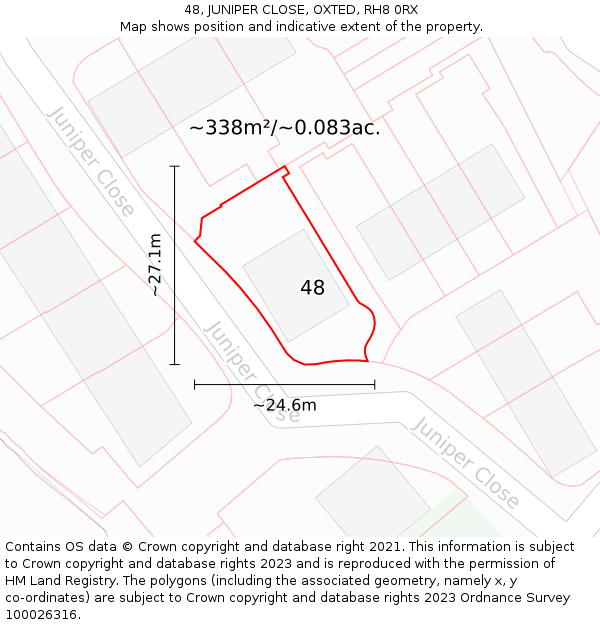 48, JUNIPER CLOSE, OXTED, RH8 0RX: Plot and title map