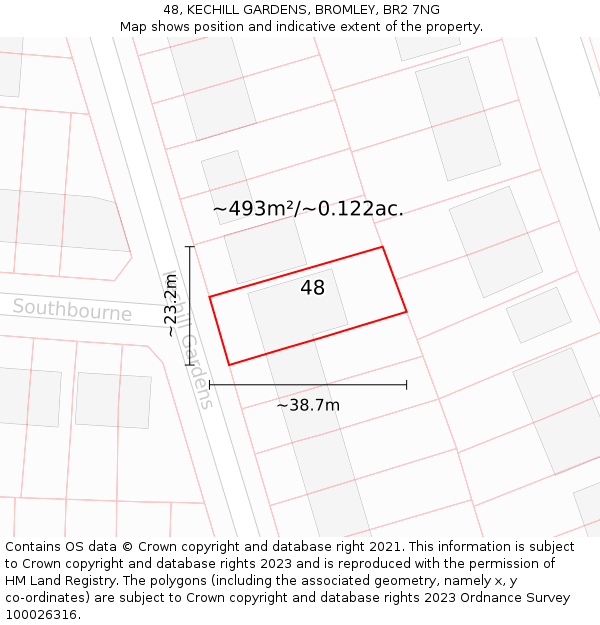 48, KECHILL GARDENS, BROMLEY, BR2 7NG: Plot and title map