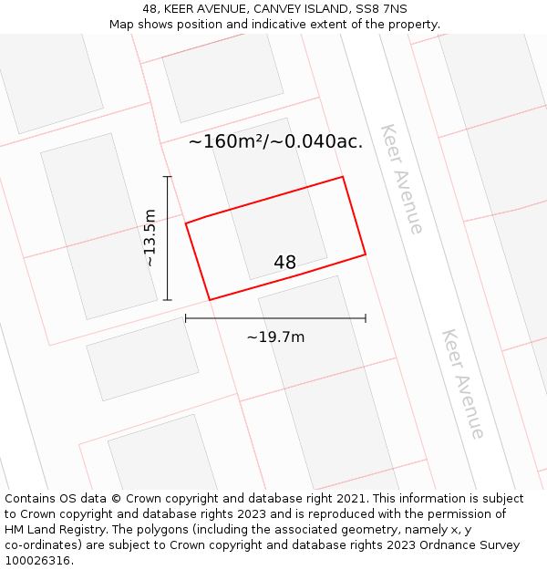 48, KEER AVENUE, CANVEY ISLAND, SS8 7NS: Plot and title map