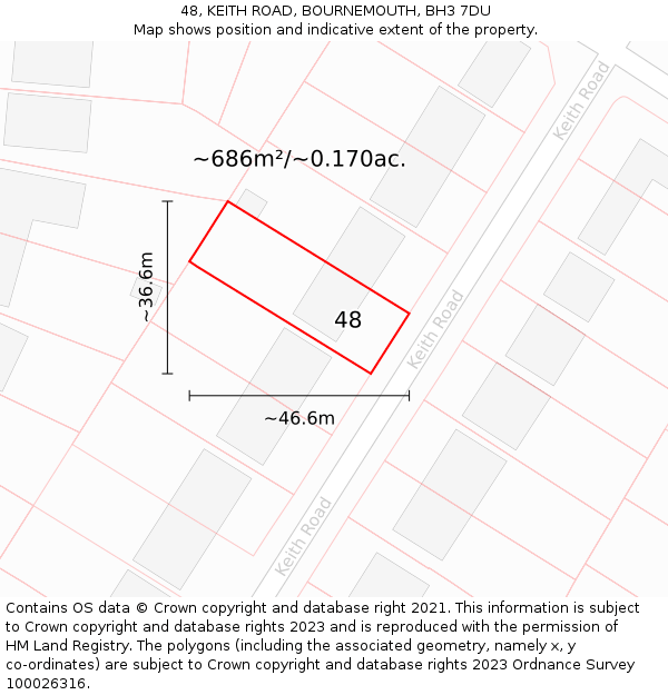 48, KEITH ROAD, BOURNEMOUTH, BH3 7DU: Plot and title map