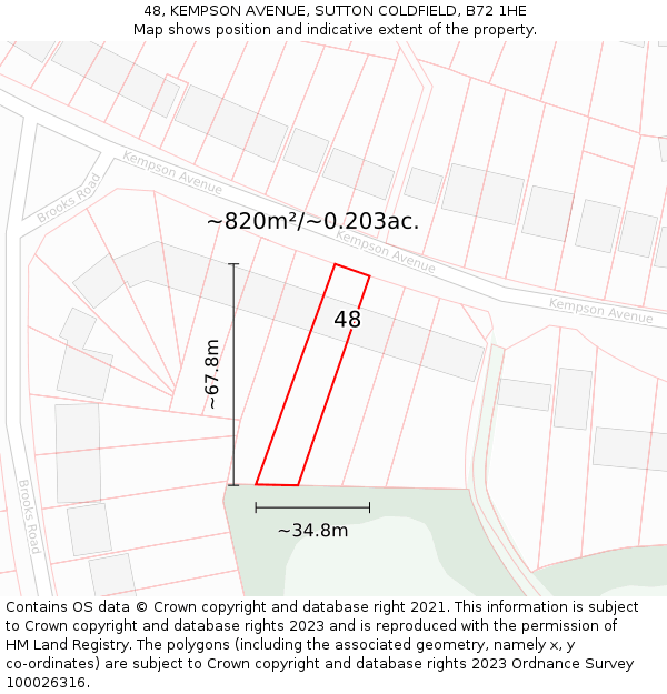 48, KEMPSON AVENUE, SUTTON COLDFIELD, B72 1HE: Plot and title map