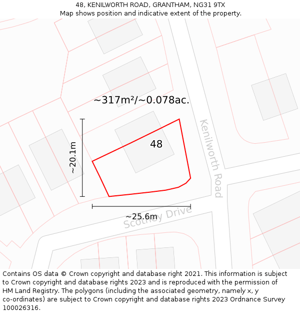 48, KENILWORTH ROAD, GRANTHAM, NG31 9TX: Plot and title map