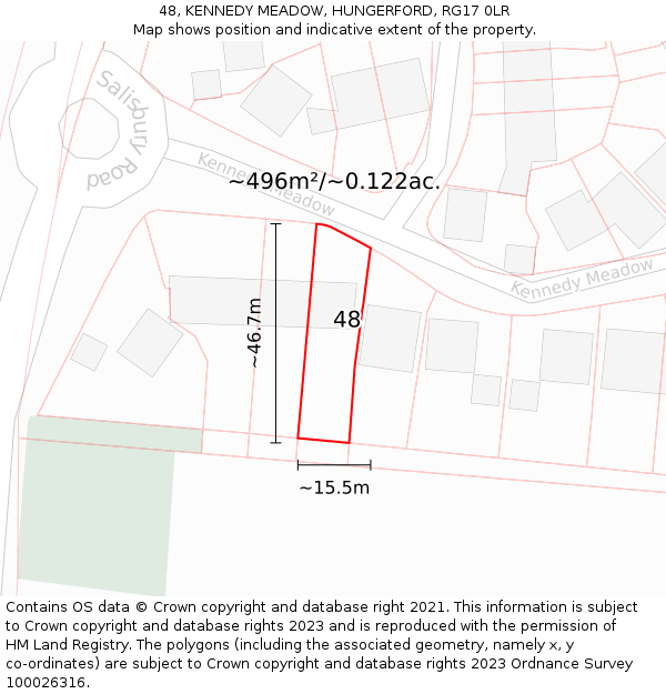 48, KENNEDY MEADOW, HUNGERFORD, RG17 0LR: Plot and title map