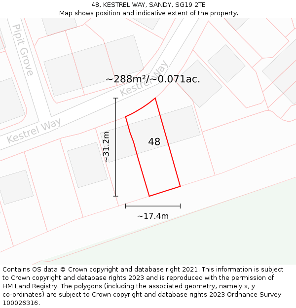 48, KESTREL WAY, SANDY, SG19 2TE: Plot and title map