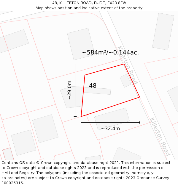 48, KILLERTON ROAD, BUDE, EX23 8EW: Plot and title map