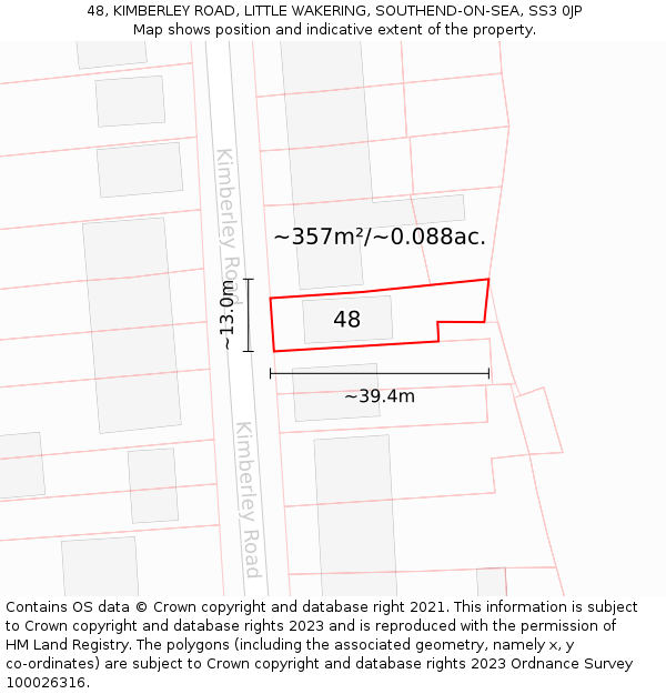 48, KIMBERLEY ROAD, LITTLE WAKERING, SOUTHEND-ON-SEA, SS3 0JP: Plot and title map