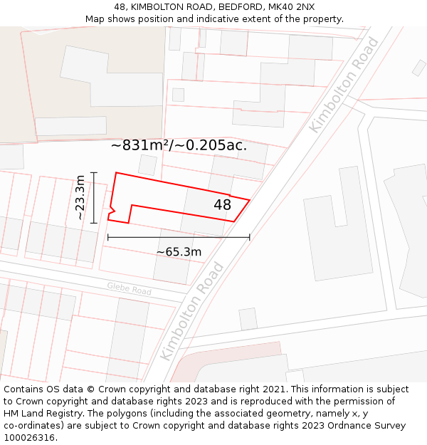 48, KIMBOLTON ROAD, BEDFORD, MK40 2NX: Plot and title map