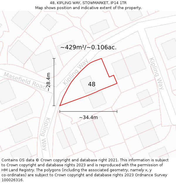 48, KIPLING WAY, STOWMARKET, IP14 1TR: Plot and title map