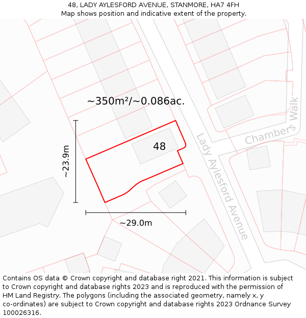 48, LADY AYLESFORD AVENUE, STANMORE, HA7 4FH: Plot and title map