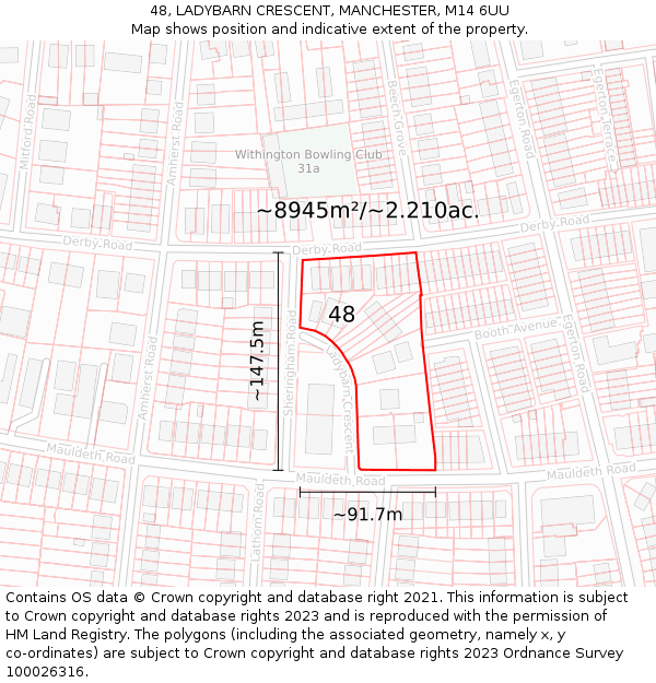 48, LADYBARN CRESCENT, MANCHESTER, M14 6UU: Plot and title map