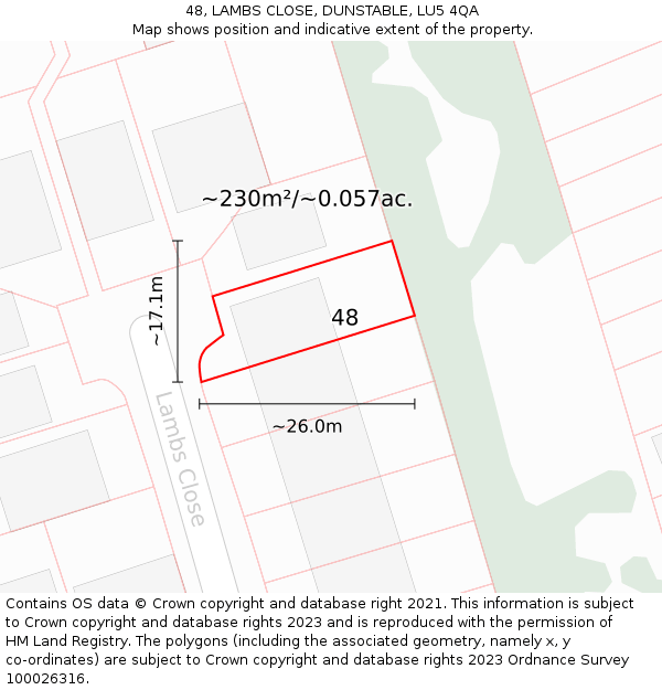 48, LAMBS CLOSE, DUNSTABLE, LU5 4QA: Plot and title map