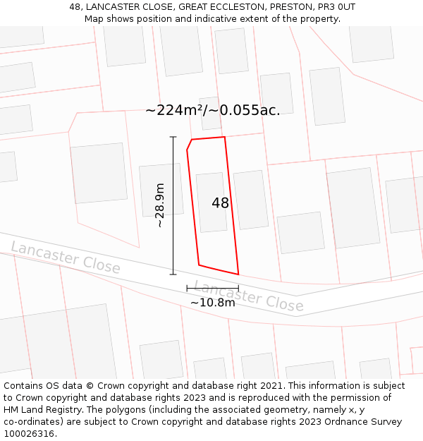 48, LANCASTER CLOSE, GREAT ECCLESTON, PRESTON, PR3 0UT: Plot and title map