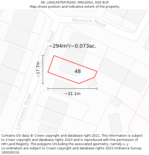 48, LANCASTER ROAD, RAYLEIGH, SS6 8UP: Plot and title map