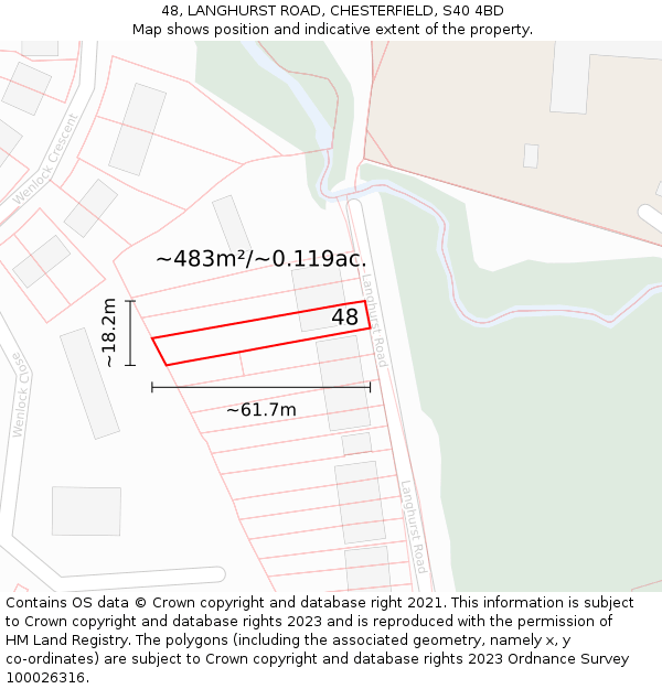 48, LANGHURST ROAD, CHESTERFIELD, S40 4BD: Plot and title map