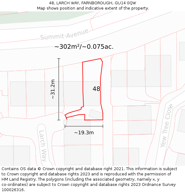 48, LARCH WAY, FARNBOROUGH, GU14 0QW: Plot and title map