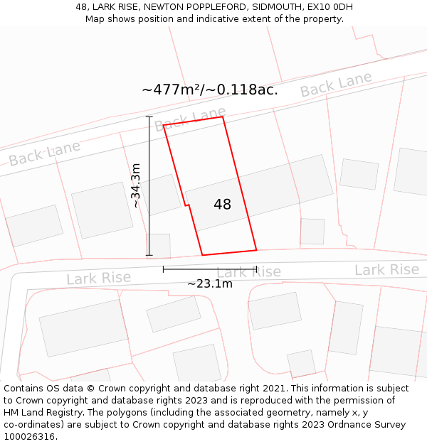 48, LARK RISE, NEWTON POPPLEFORD, SIDMOUTH, EX10 0DH: Plot and title map