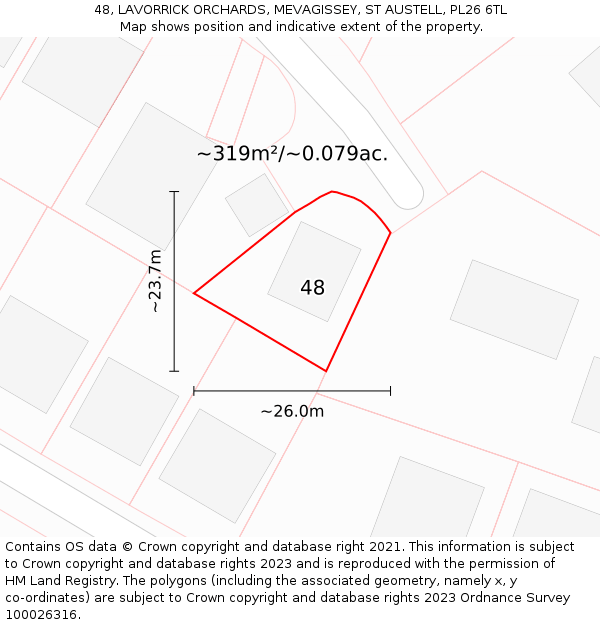 48, LAVORRICK ORCHARDS, MEVAGISSEY, ST AUSTELL, PL26 6TL: Plot and title map