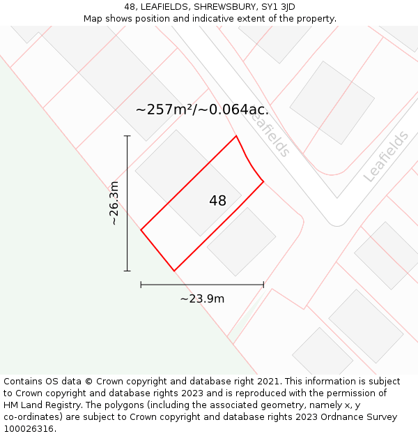 48, LEAFIELDS, SHREWSBURY, SY1 3JD: Plot and title map