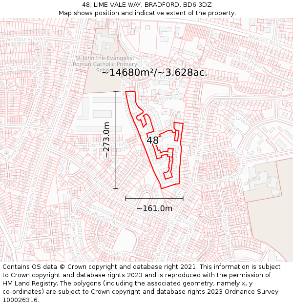 48, LIME VALE WAY, BRADFORD, BD6 3DZ: Plot and title map