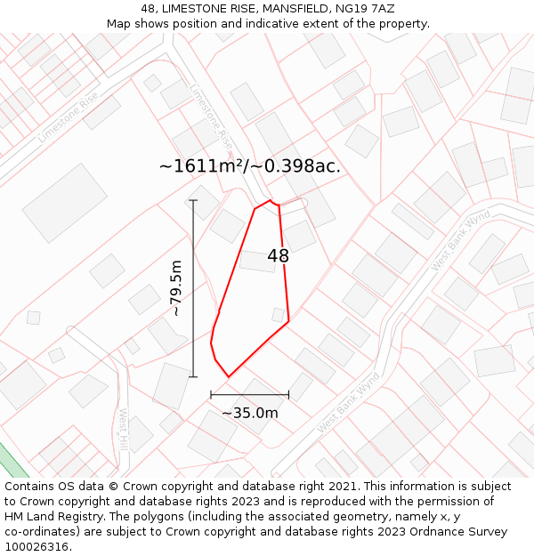 48, LIMESTONE RISE, MANSFIELD, NG19 7AZ: Plot and title map