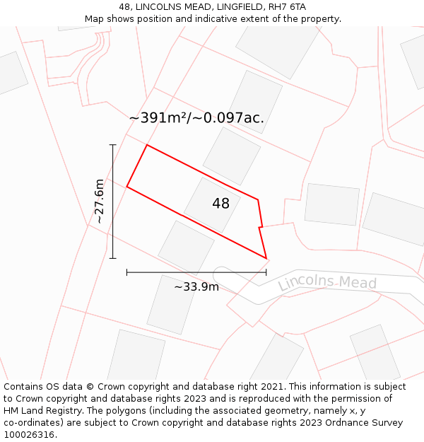 48, LINCOLNS MEAD, LINGFIELD, RH7 6TA: Plot and title map