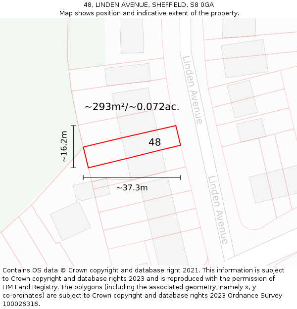 48, LINDEN AVENUE, SHEFFIELD, S8 0GA: Plot and title map